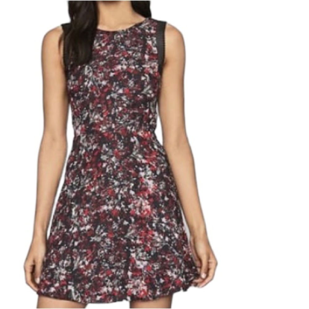 Reiss Louise Ditsy Floral Flared Woven Mini Dress Net Trim Multi Color.Sz 6.
